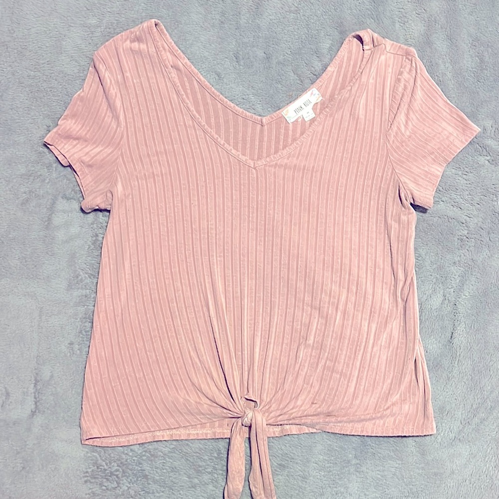 PINK ROSE front tie tee, size medium, color: pink